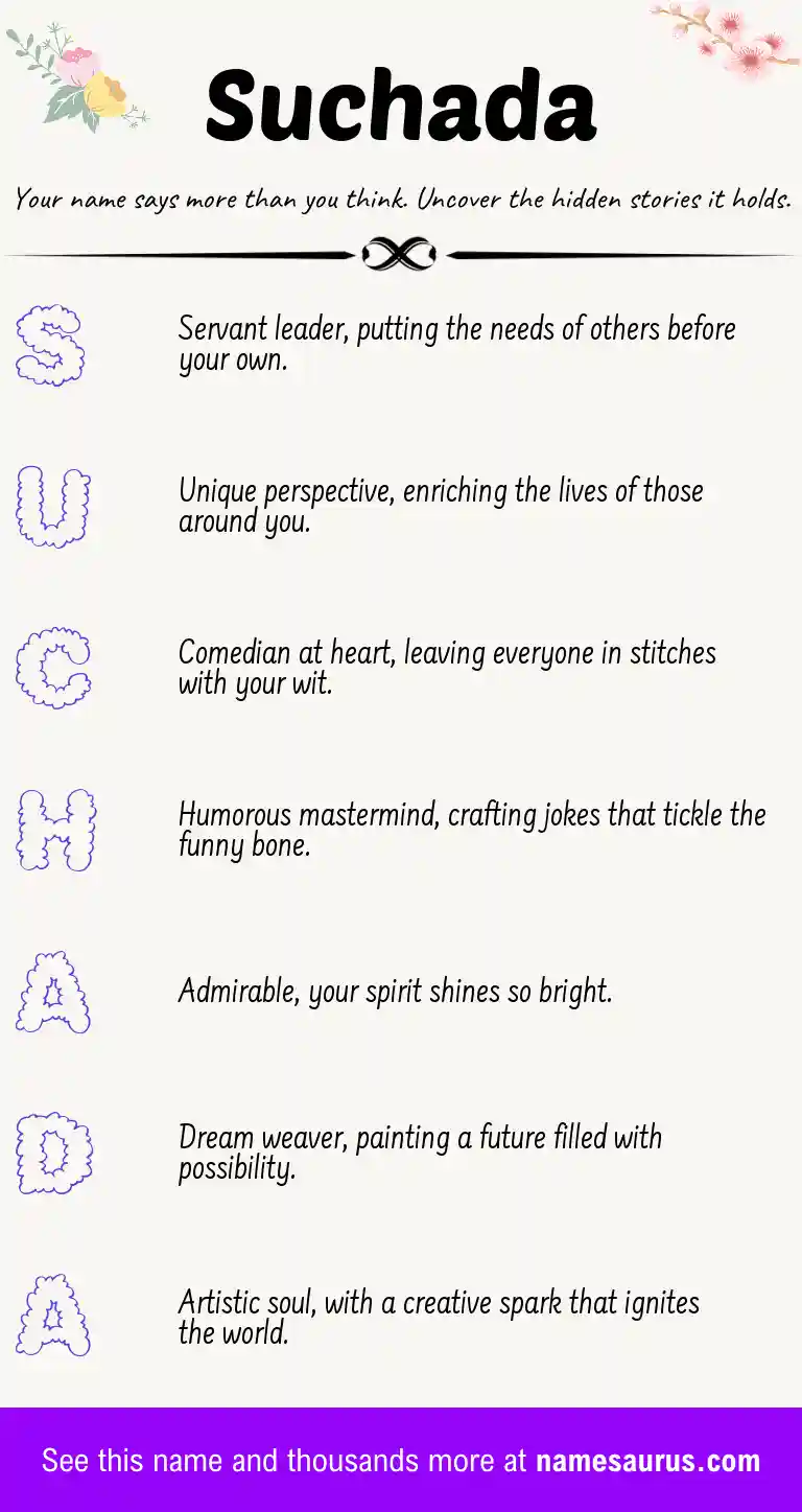 Acrostic poem about Suchada.