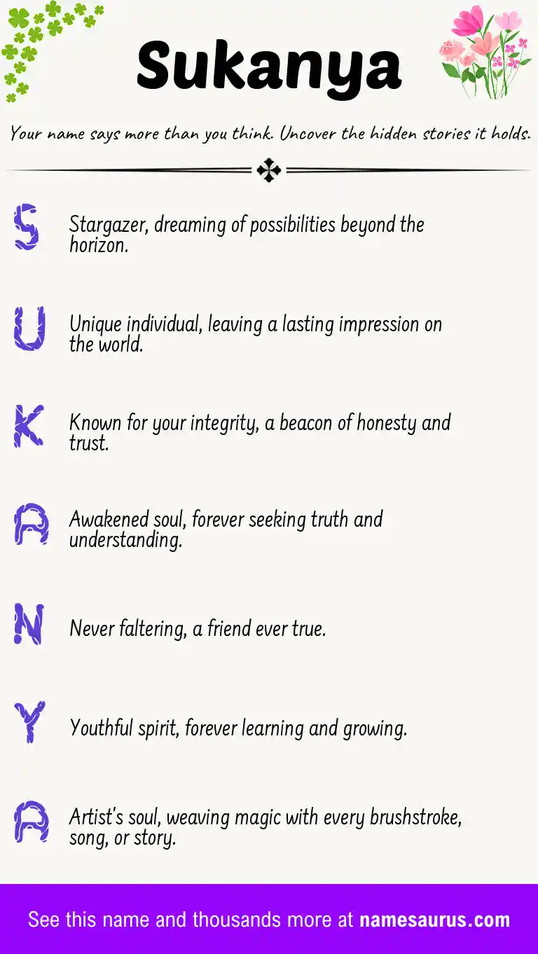 Acrostic poem about Sukanya.