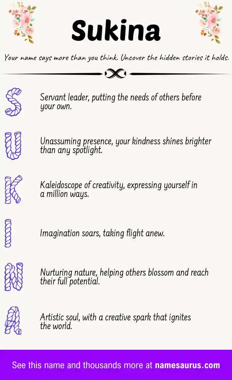 Acrostic poem about Sukina.