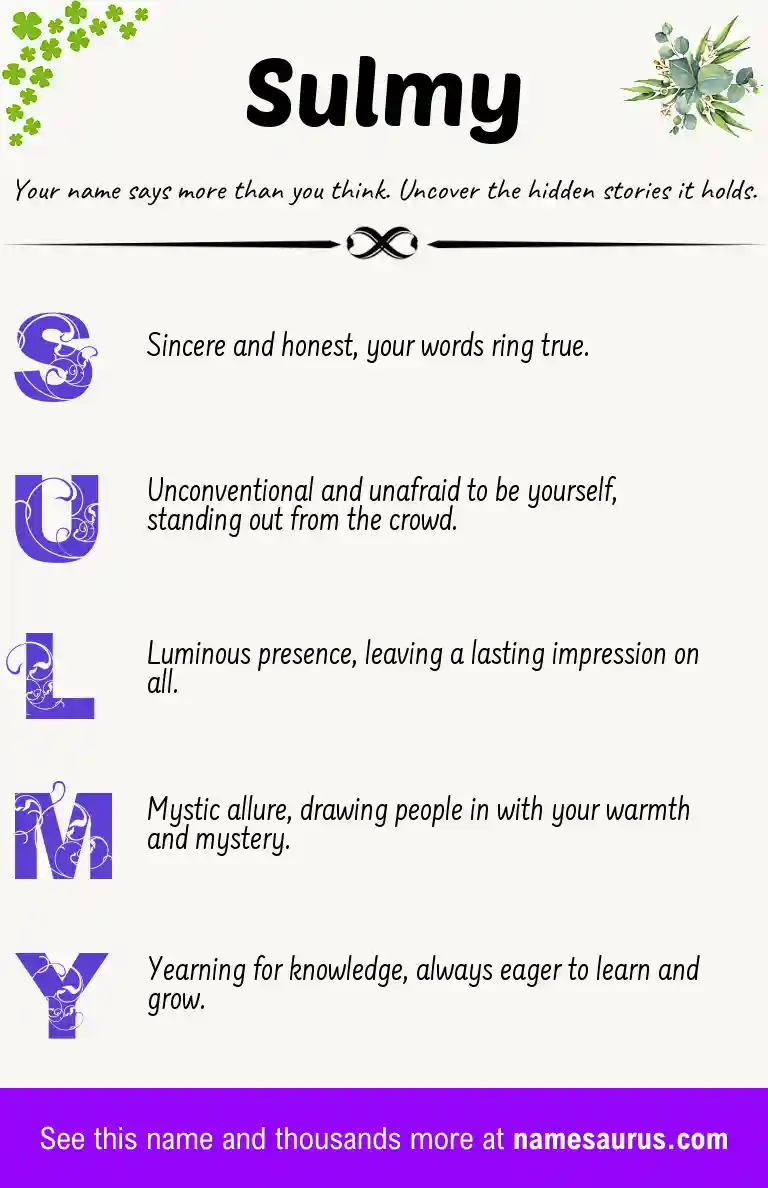 Acrostic poem about Sulmy.
