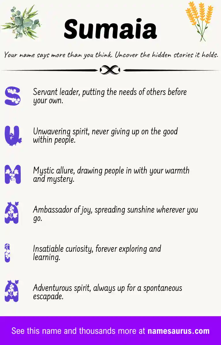 Acrostic poem about Sumaia.