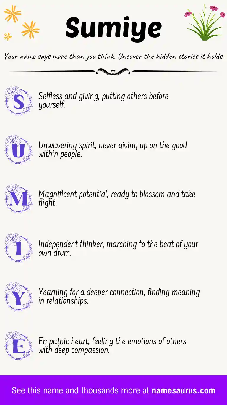 Acrostic poem about Sumiye.