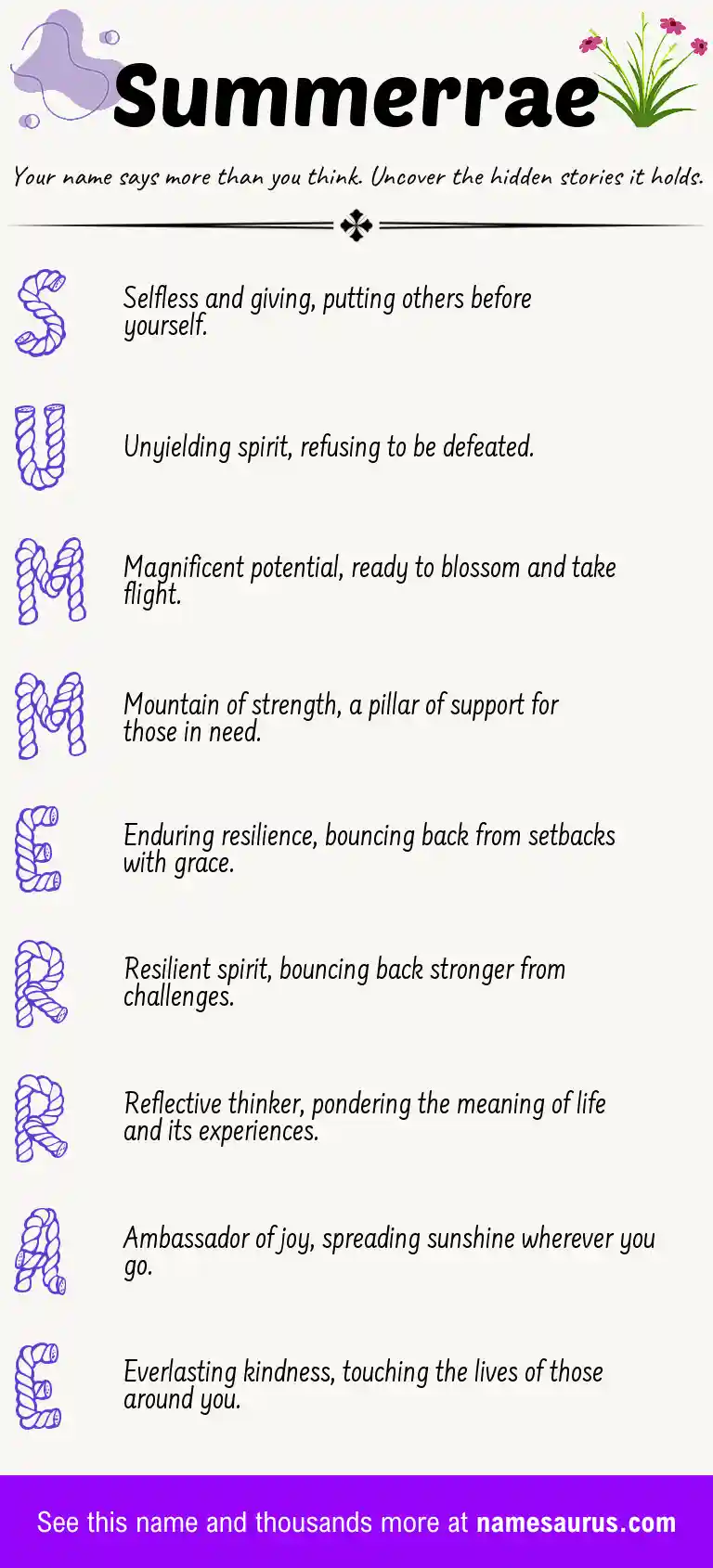 Acrostic poem about Summerrae.
