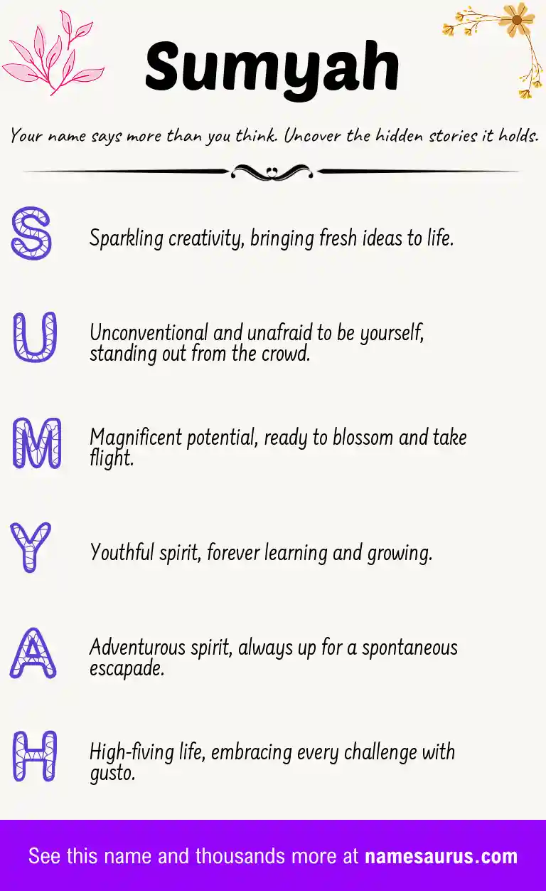 Acrostic poem about Sumyah.