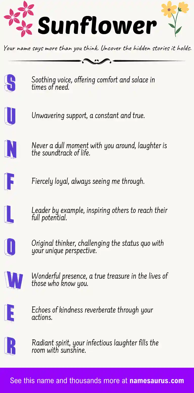 Acrostic poem about Sunflower.