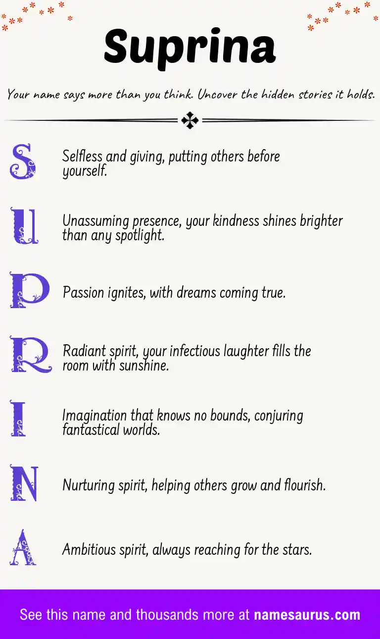 Acrostic poem about Suprina.