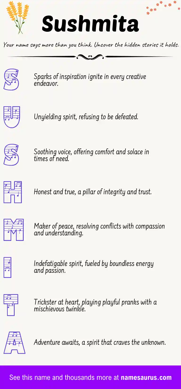 Acrostic poem about Sushmita.