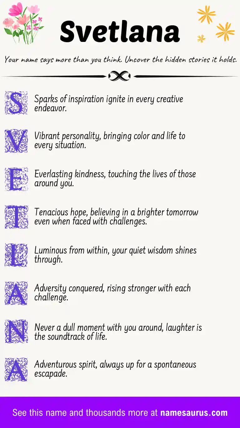 Acrostic poem about Svetlana.