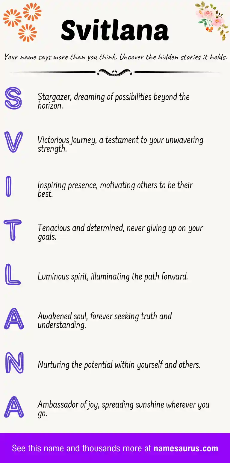 Acrostic poem about Svitlana.
