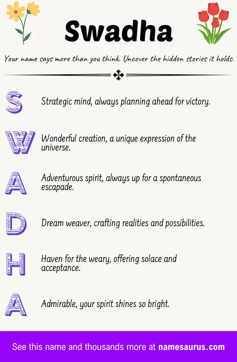 Acrostic poem about Swadha.