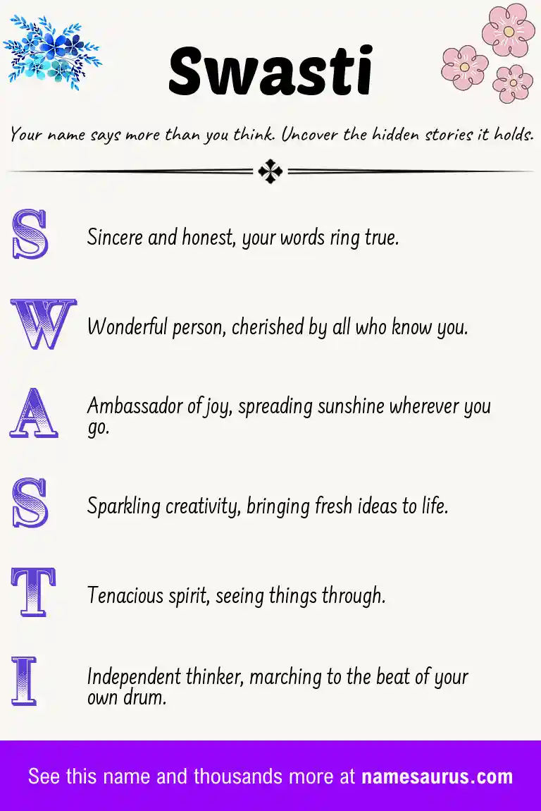 Acrostic poem about Swasti.