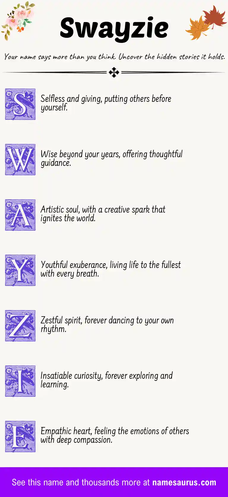 Acrostic poem about Swayzie.