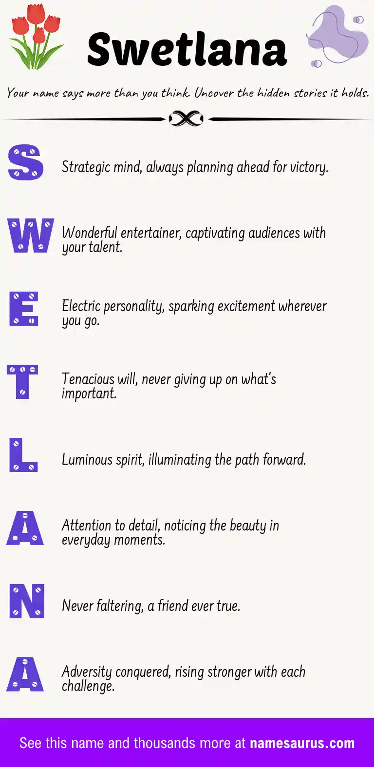 Acrostic poem about Swetlana.