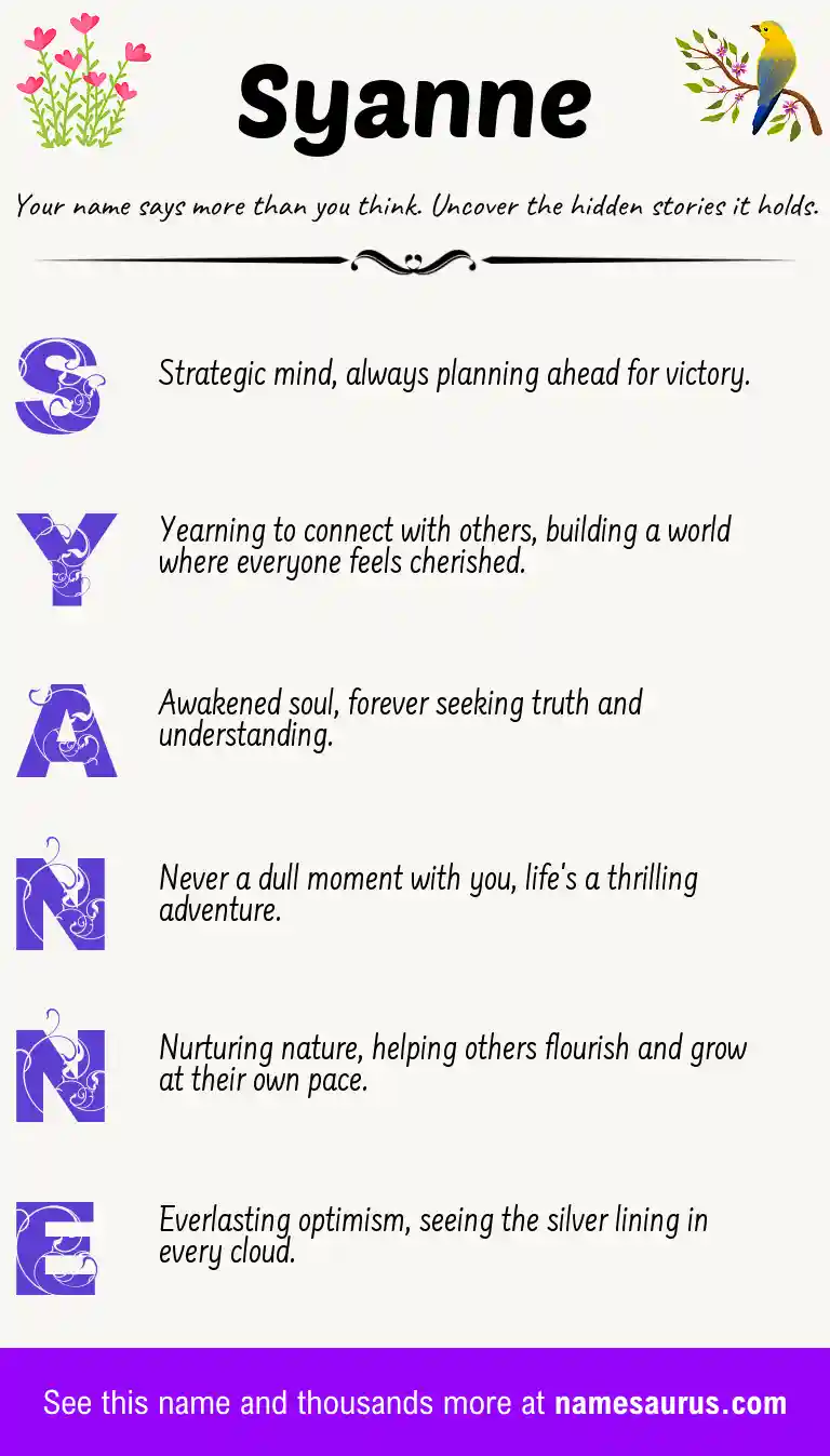 Acrostic poem about Syanne.