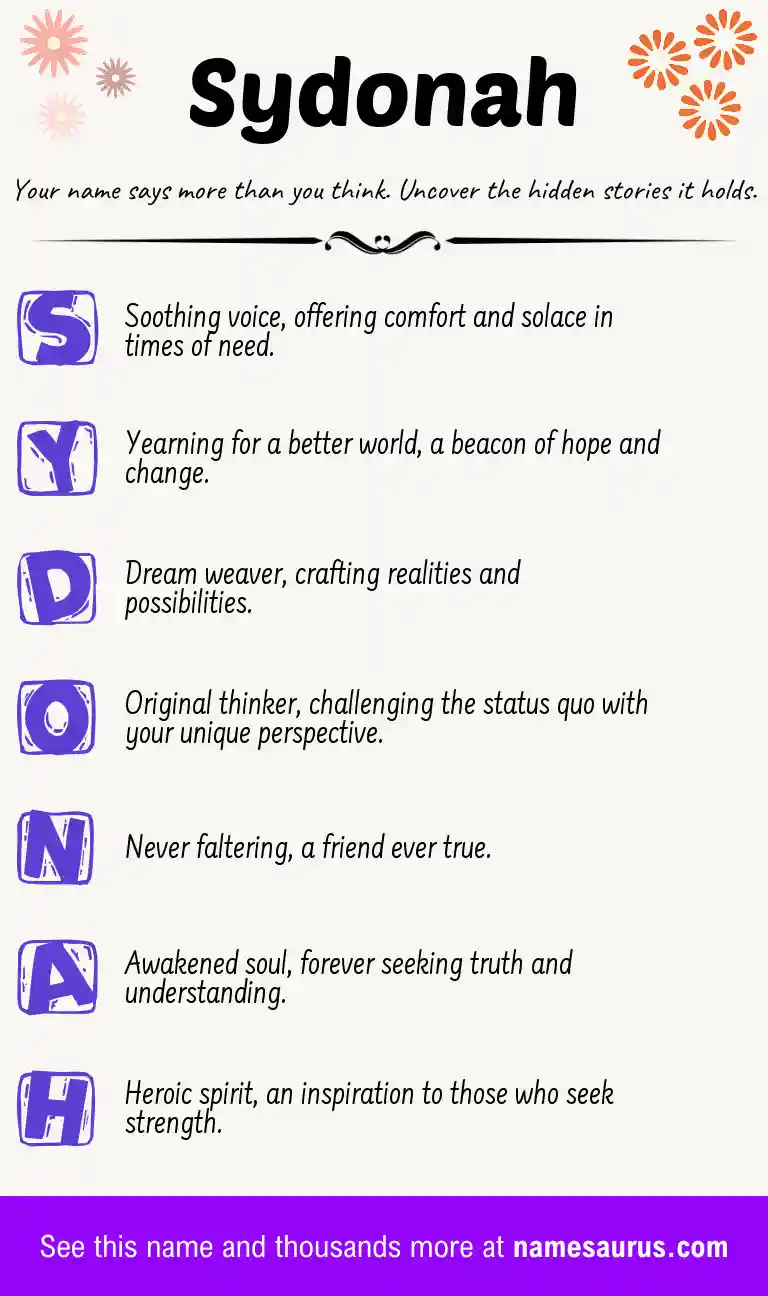 Acrostic poem about Sydonah.