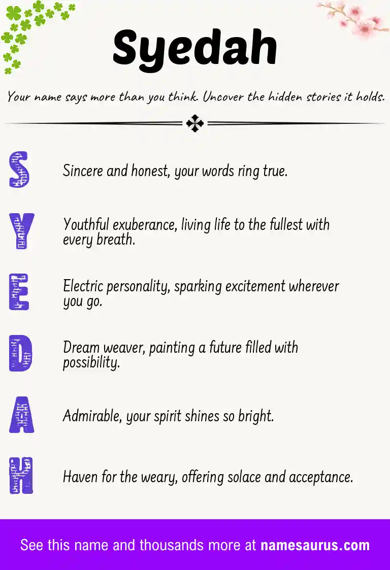 Acrostic poem about Syedah.