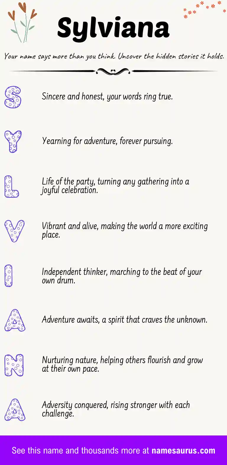 Acrostic poem about Sylviana.