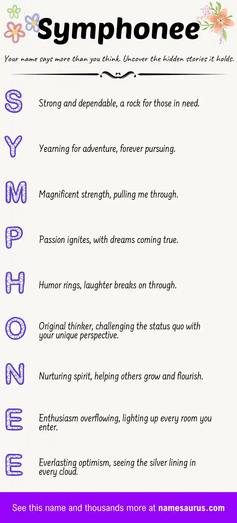 Acrostic poem about Symphonee.