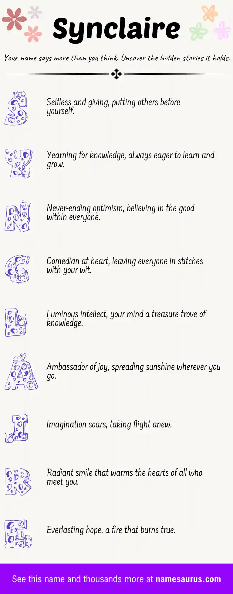 Acrostic poem about Synclaire.