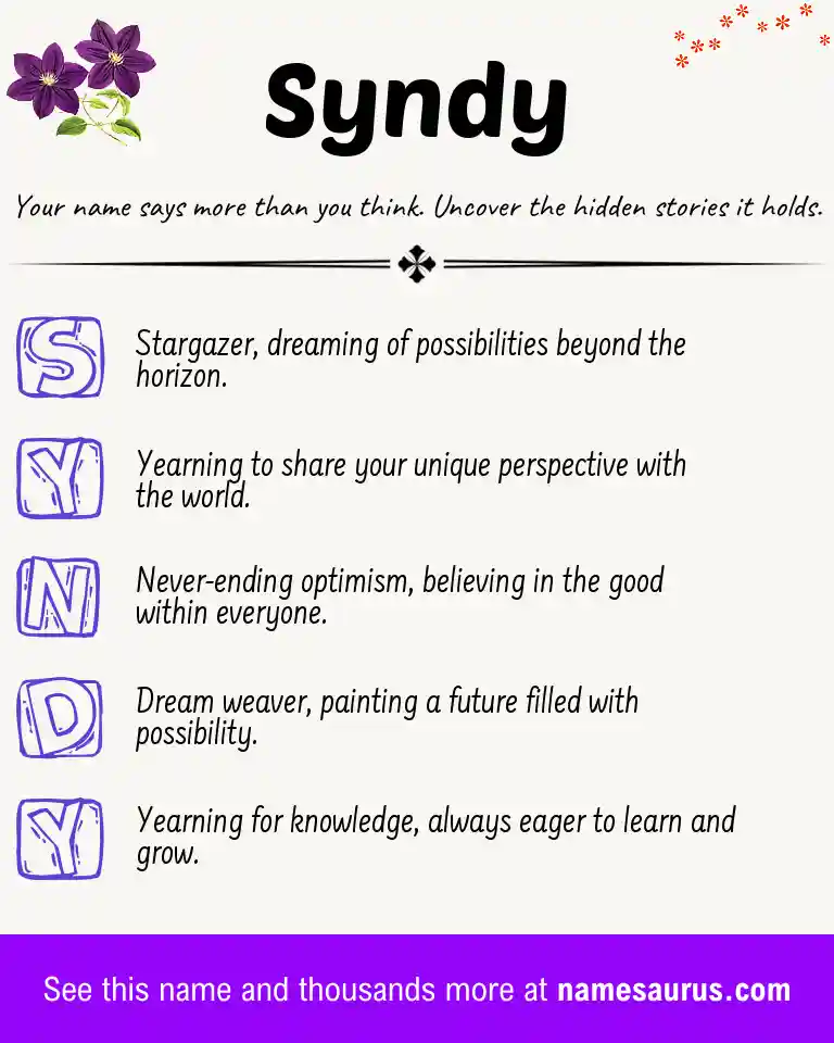 Acrostic poem about Syndy.