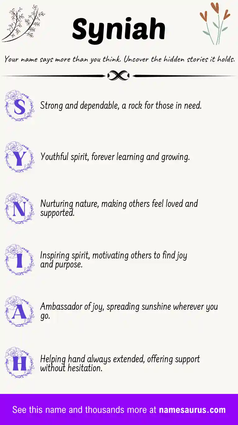 Acrostic poem about Syniah.