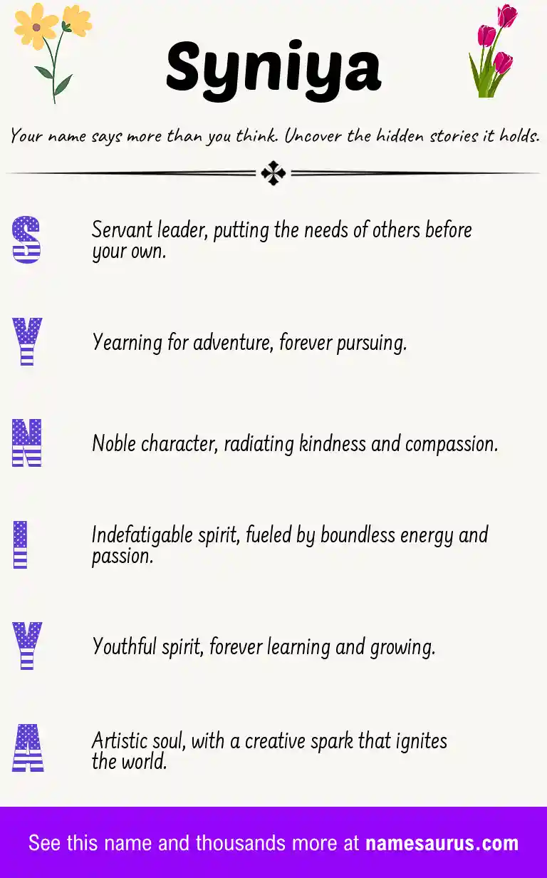 Acrostic poem about Syniya.