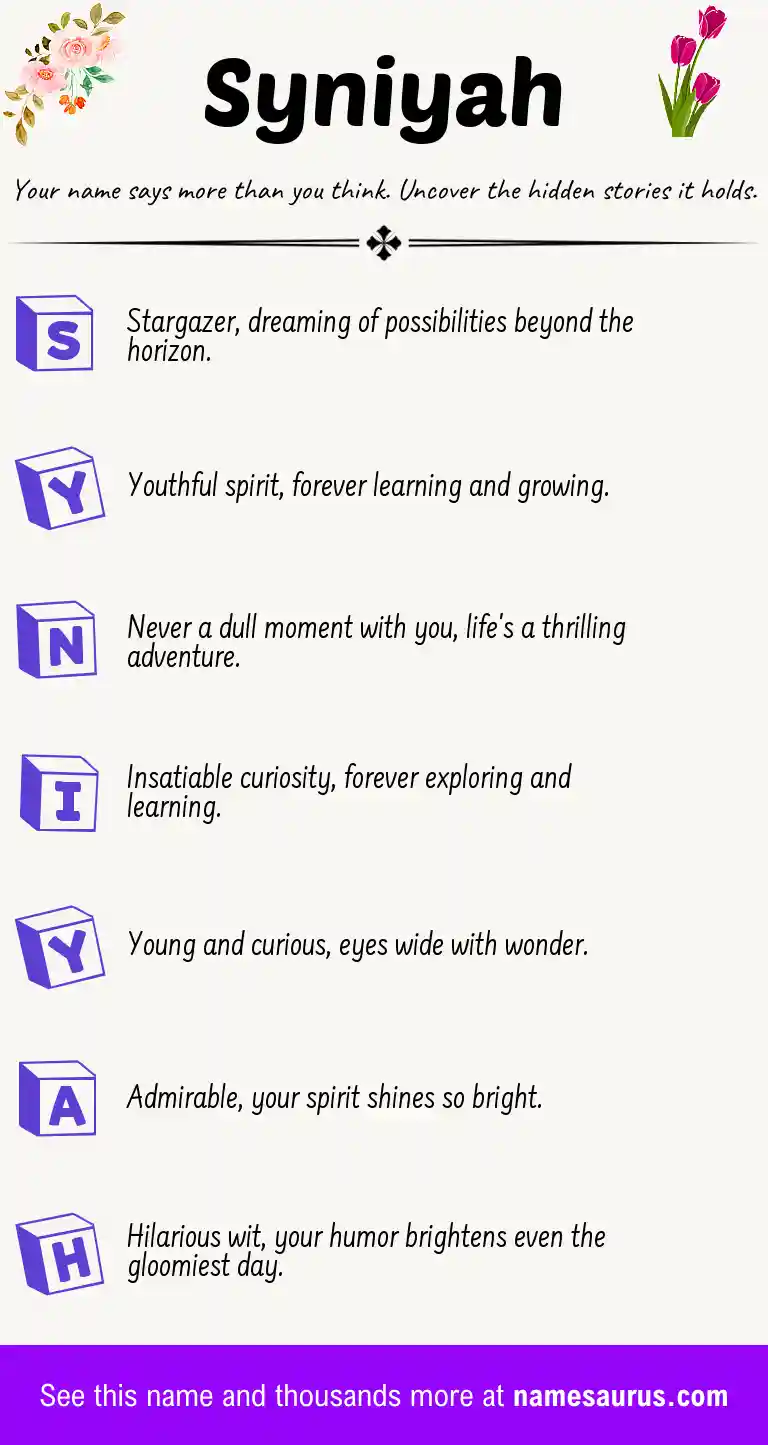 Acrostic poem about Syniyah.