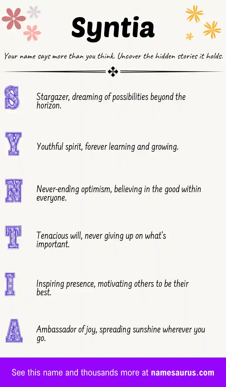 Acrostic poem about Syntia.