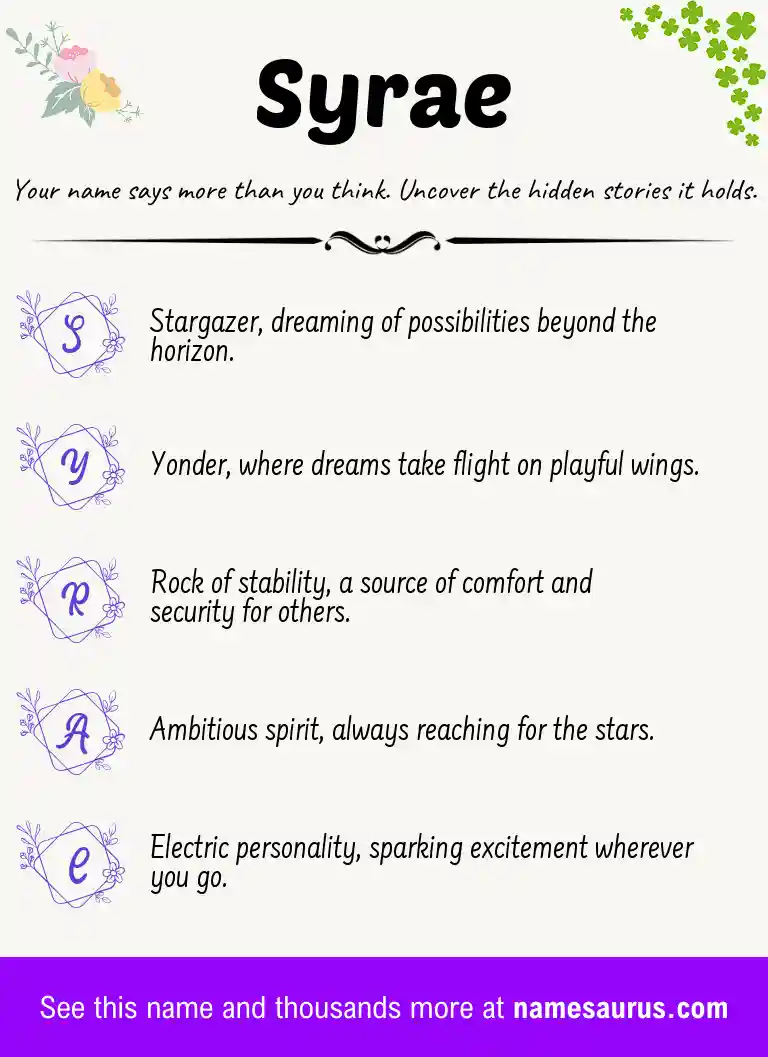 Acrostic poem about Syrae.