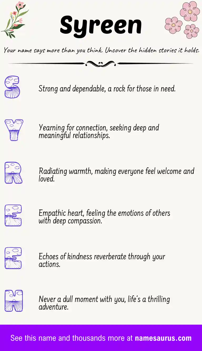 Acrostic poem about Syreen.