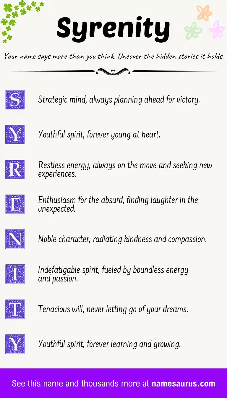 Acrostic poem about Syrenity.