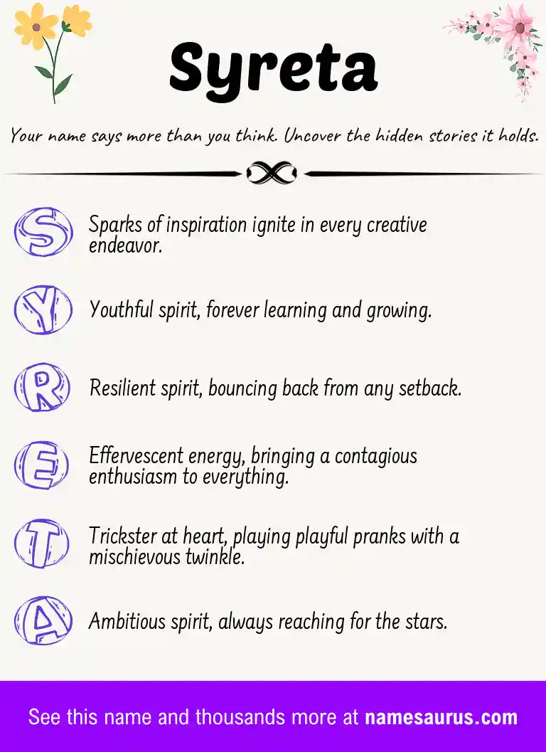 Acrostic poem about Syreta.