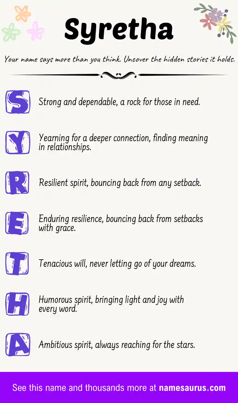Acrostic poem about Syretha.