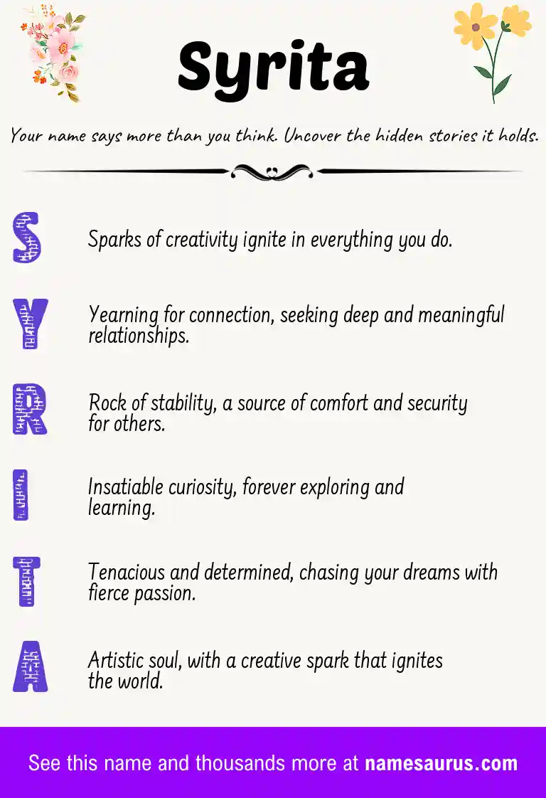 Acrostic poem about Syrita.