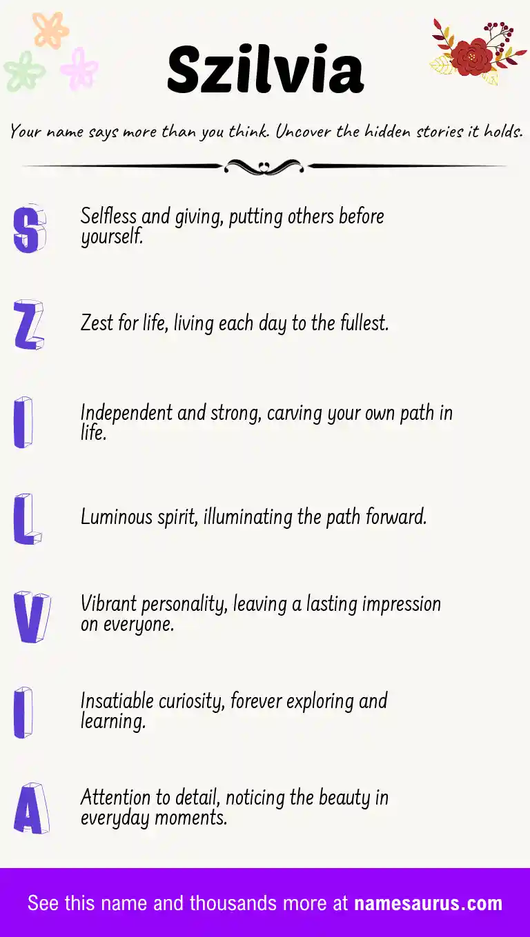 Acrostic poem about Szilvia.