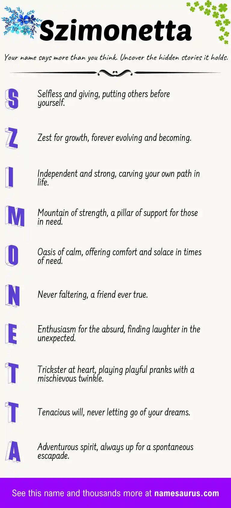 Acrostic poem about Szimonetta.