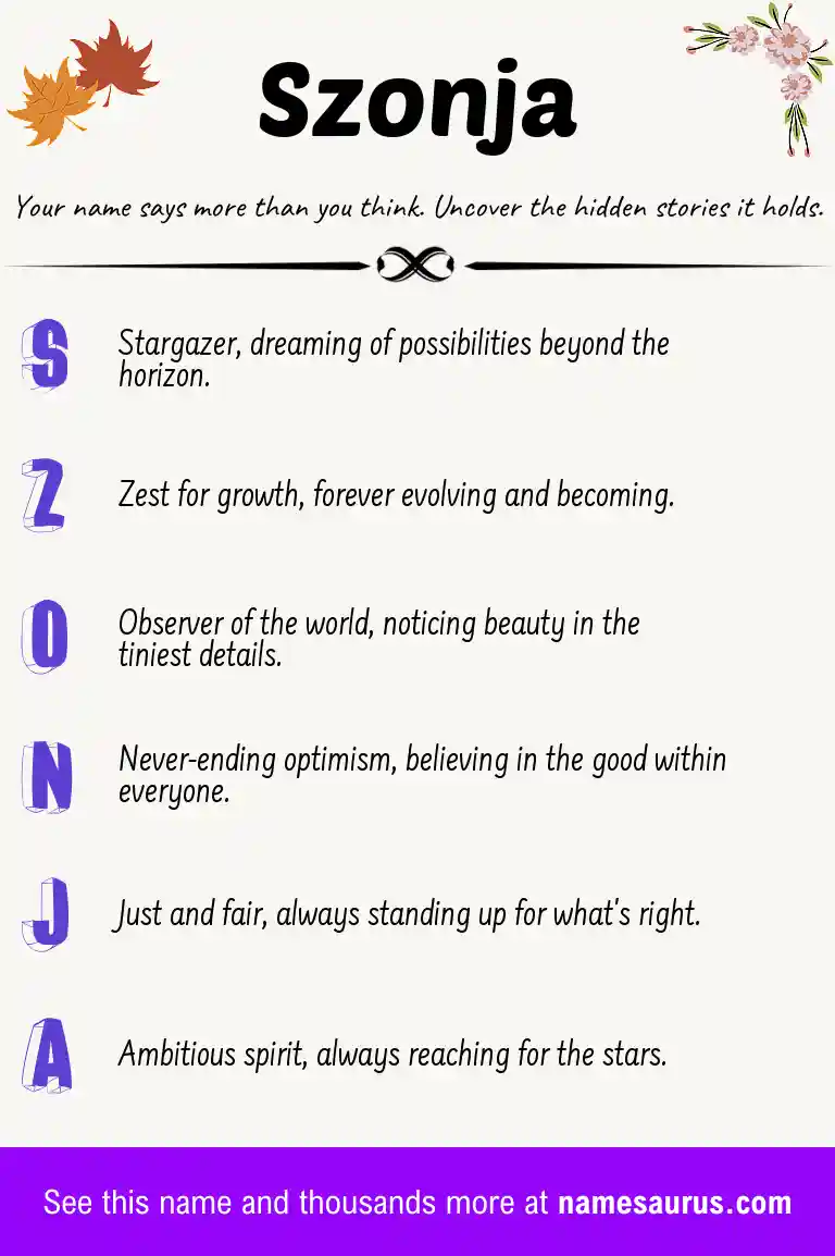 Acrostic poem about Szonja.