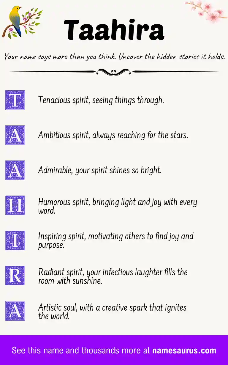 Acrostic poem about Taahira.
