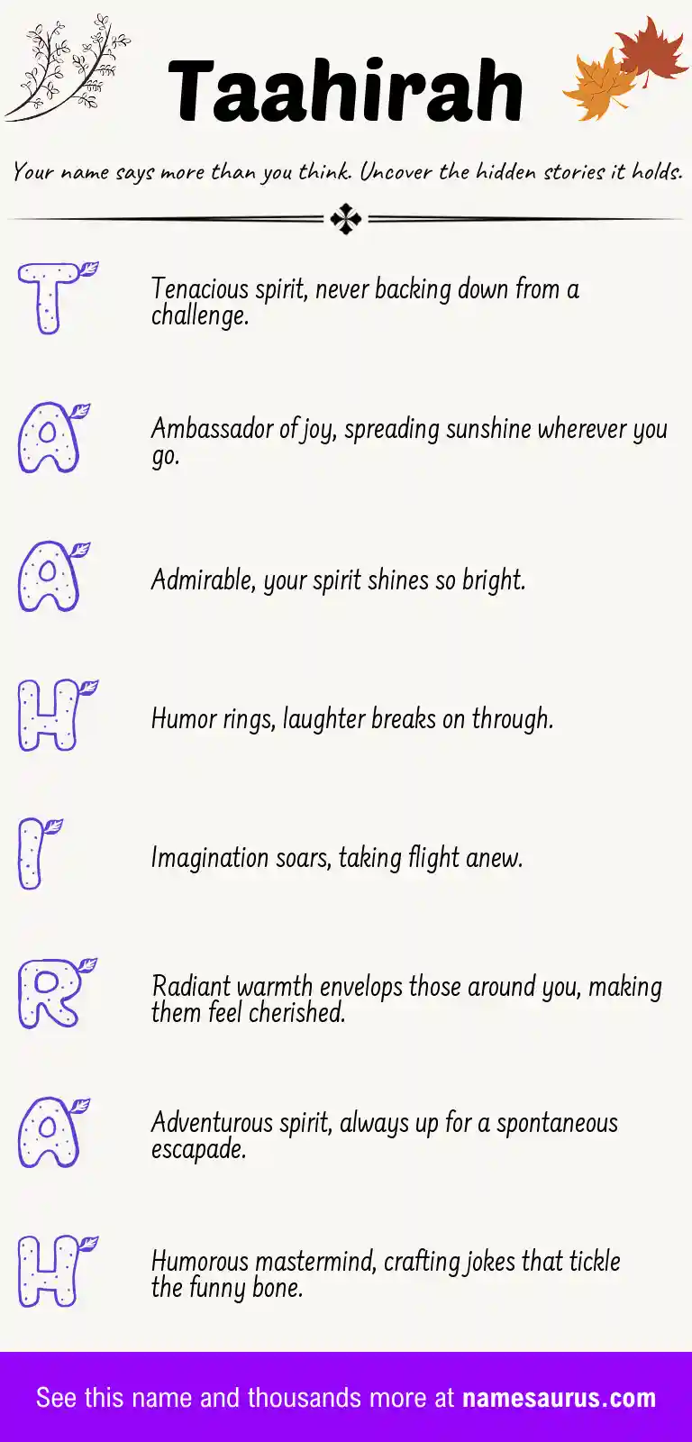 Acrostic poem about Taahirah.