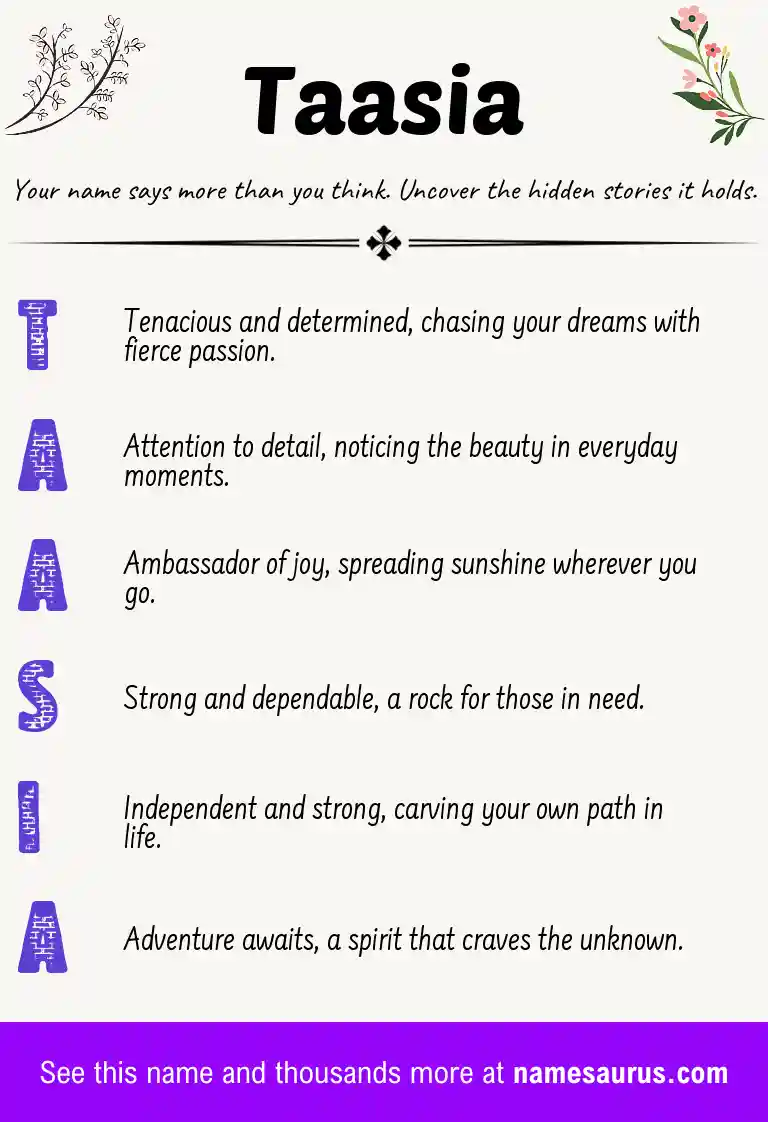 Acrostic poem about Taasia.