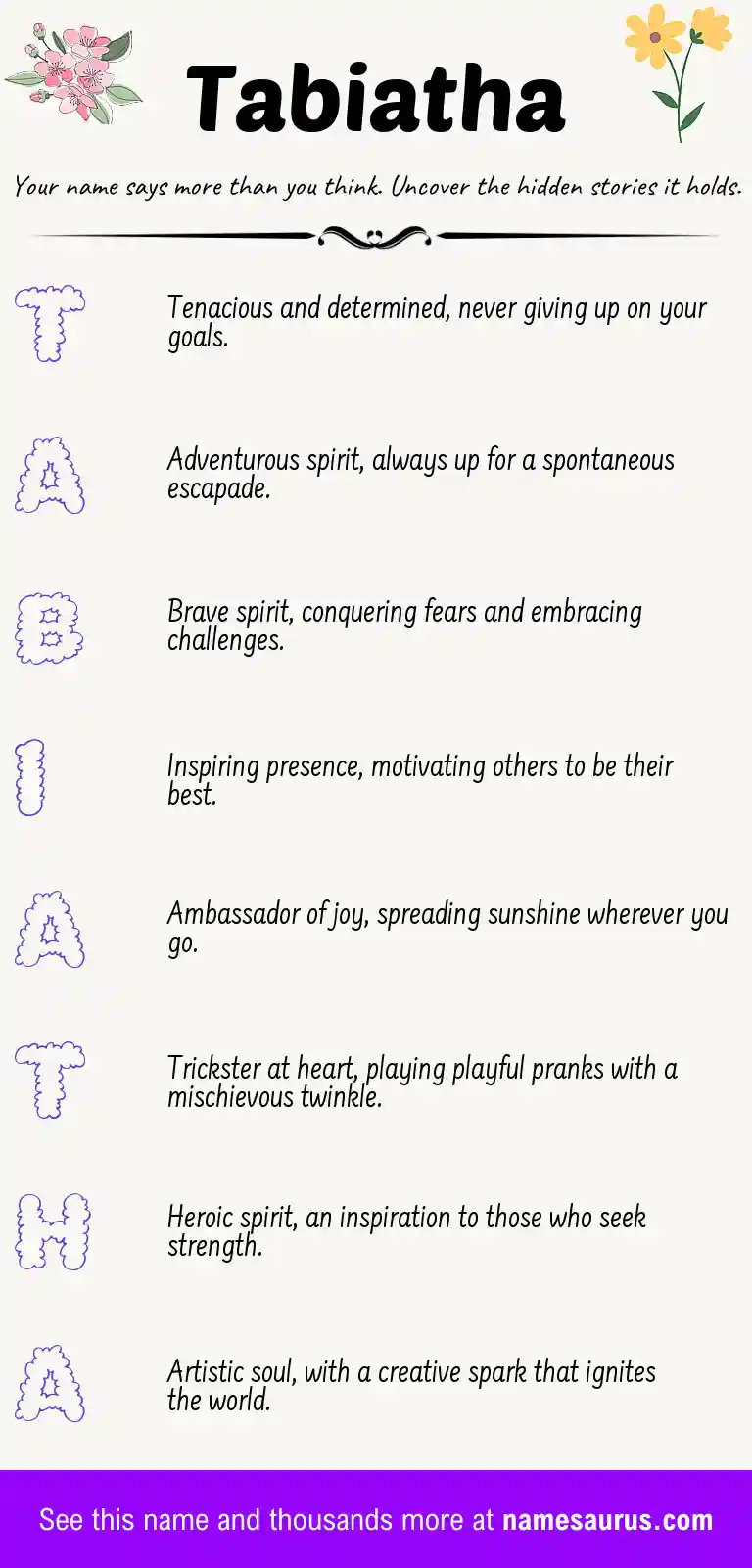 Acrostic poem about Tabiatha.