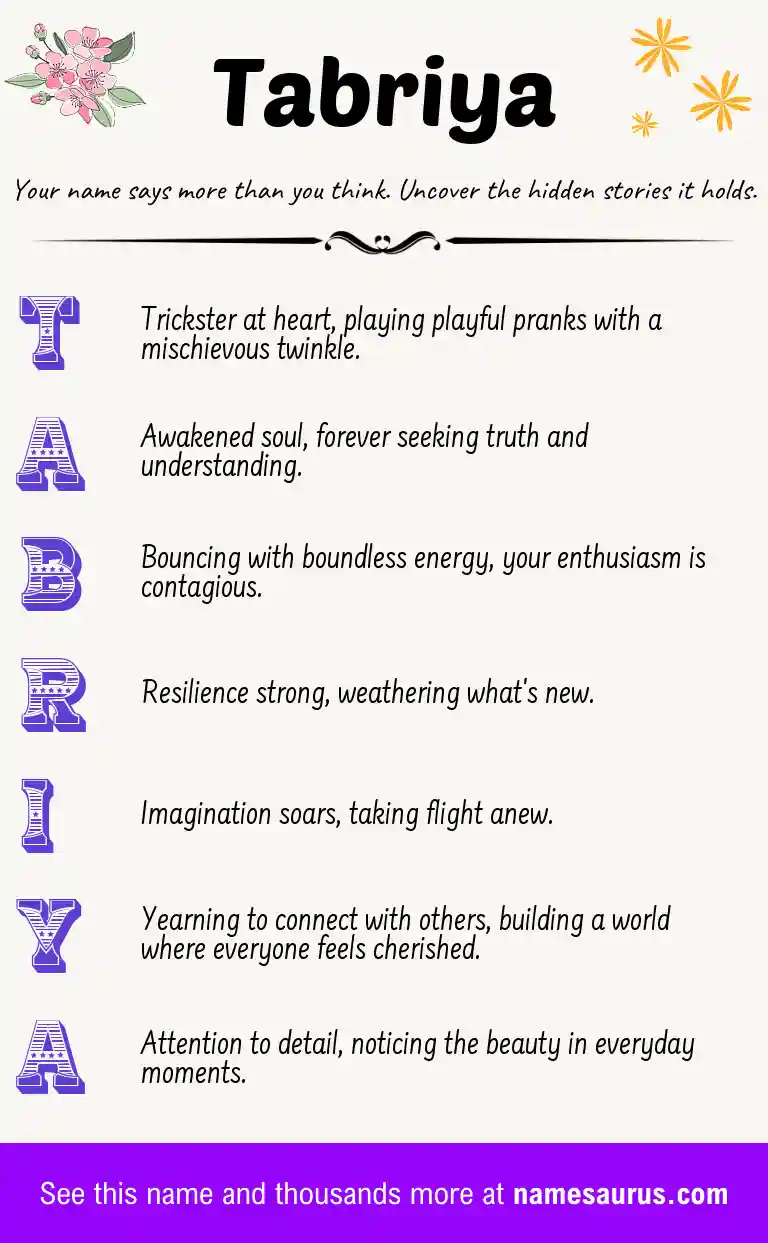 Acrostic poem about Tabriya.