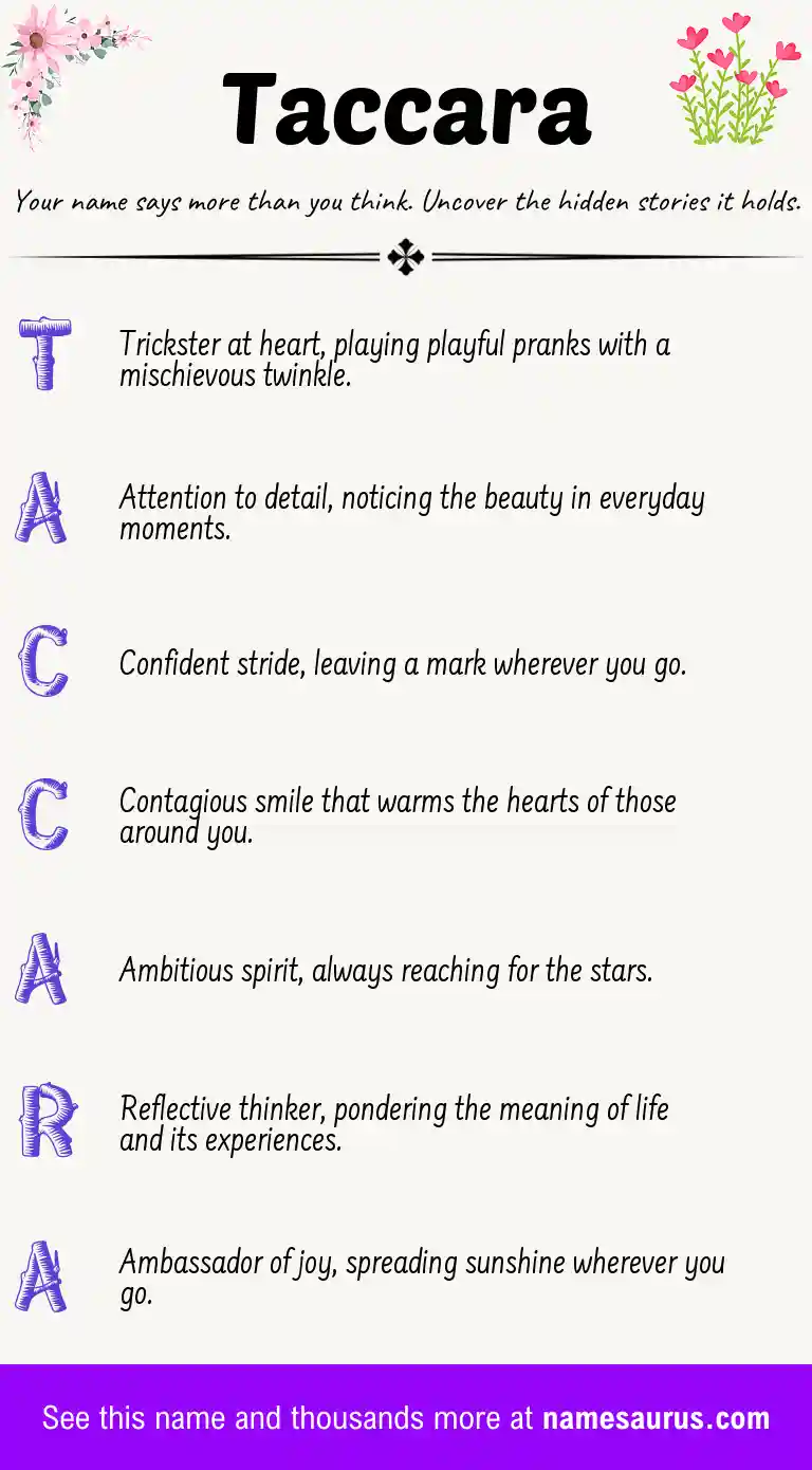 Acrostic poem about Taccara.
