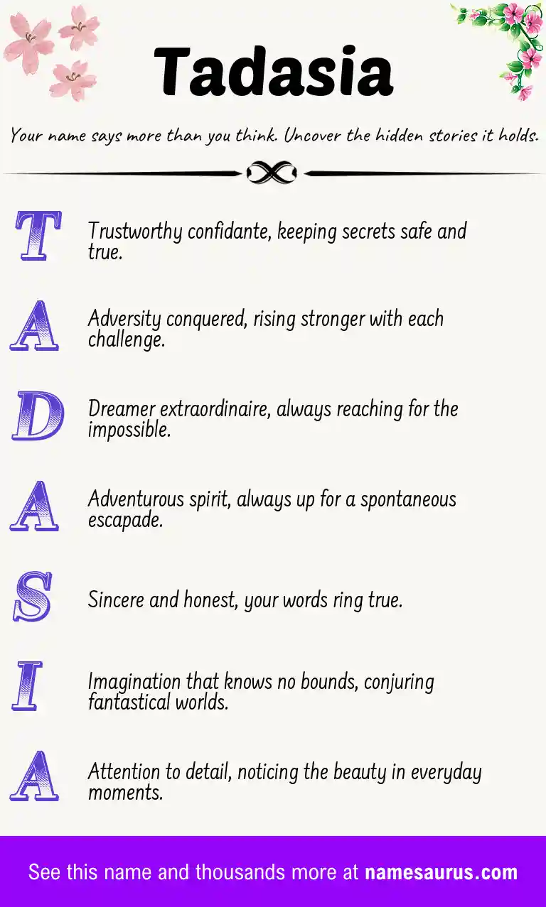 Acrostic poem about Tadasia.