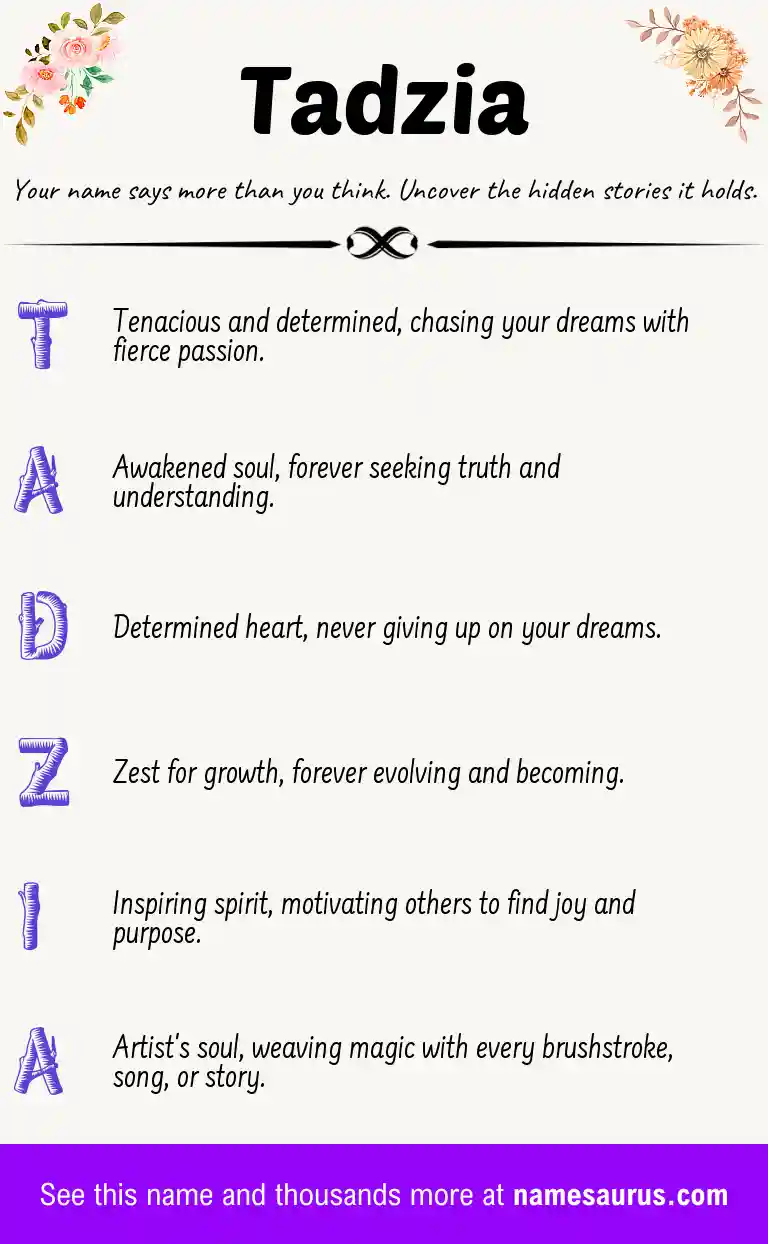 Acrostic poem about Tadzia.