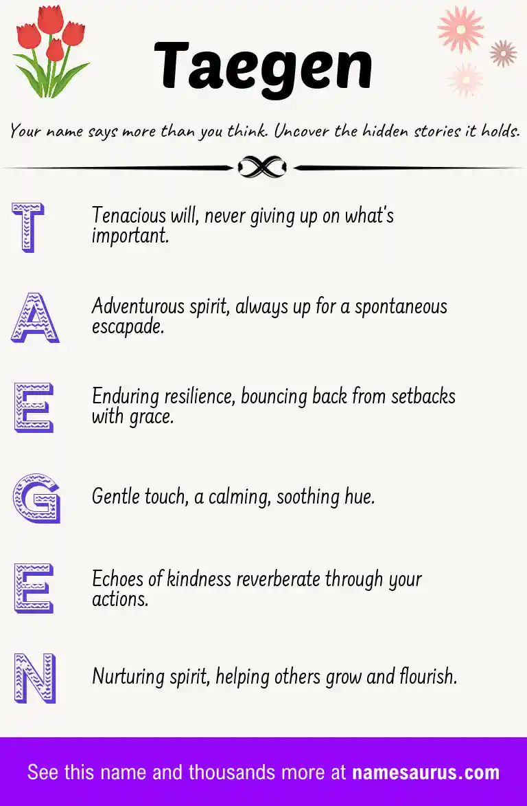 Acrostic poem about Taegen.
