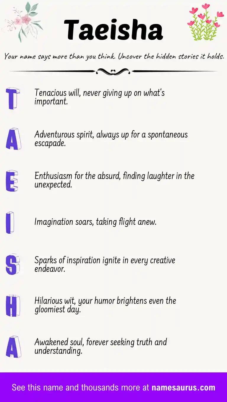 Acrostic poem about Taeisha.