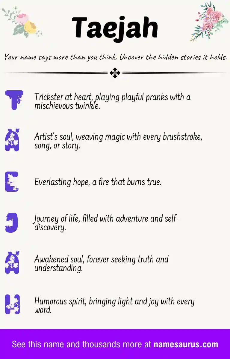 Acrostic poem about Taejah.