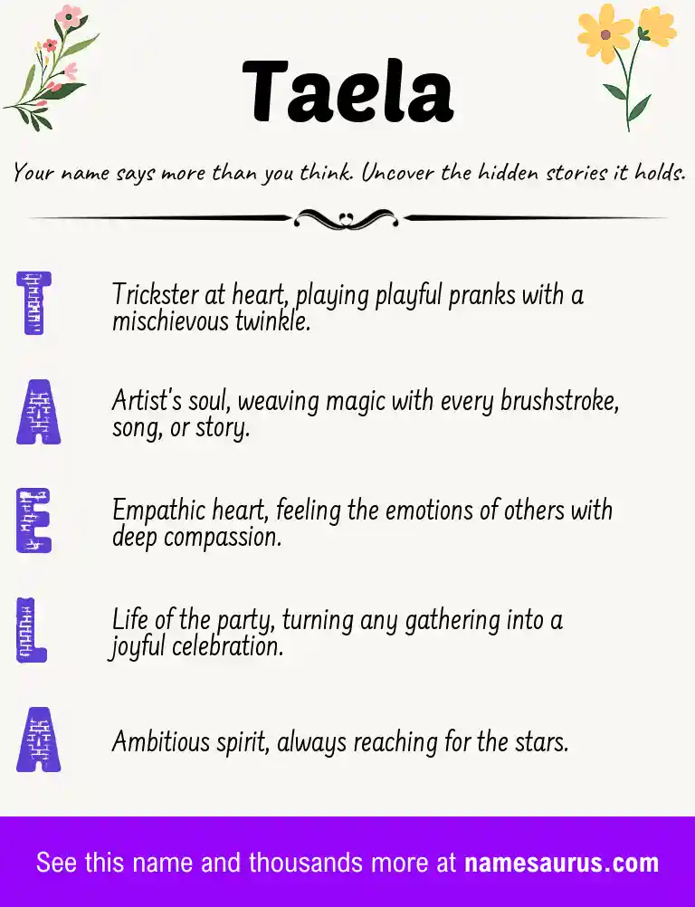 Acrostic poem about Taela.
