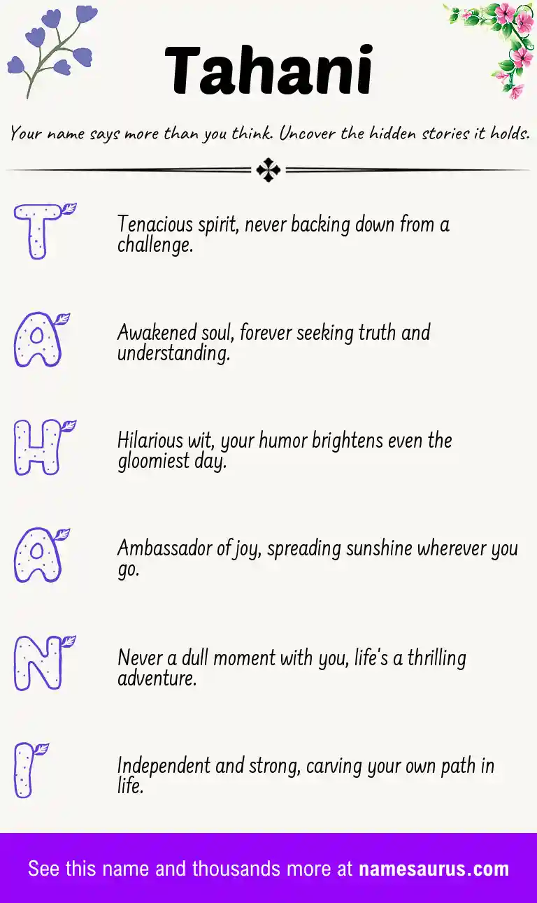 Acrostic poem about Tahani.